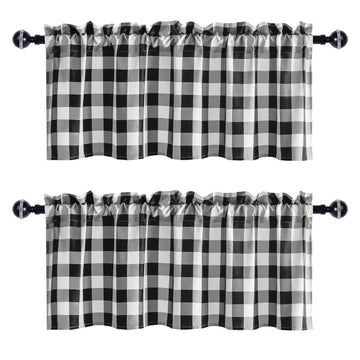 Black and White Buffalo Plaid Curtains Valances, 52W x 18L, 2 Panel