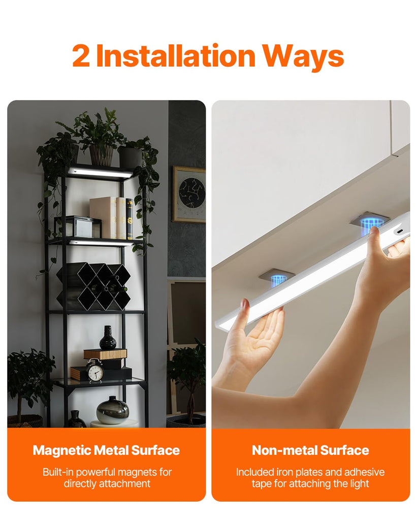 16 Inch Under Cabinet Light, Hand Wave Sensor 83 LED Indoor Cabinet Lighting, USB Rechargeable Cordless Closet Light
