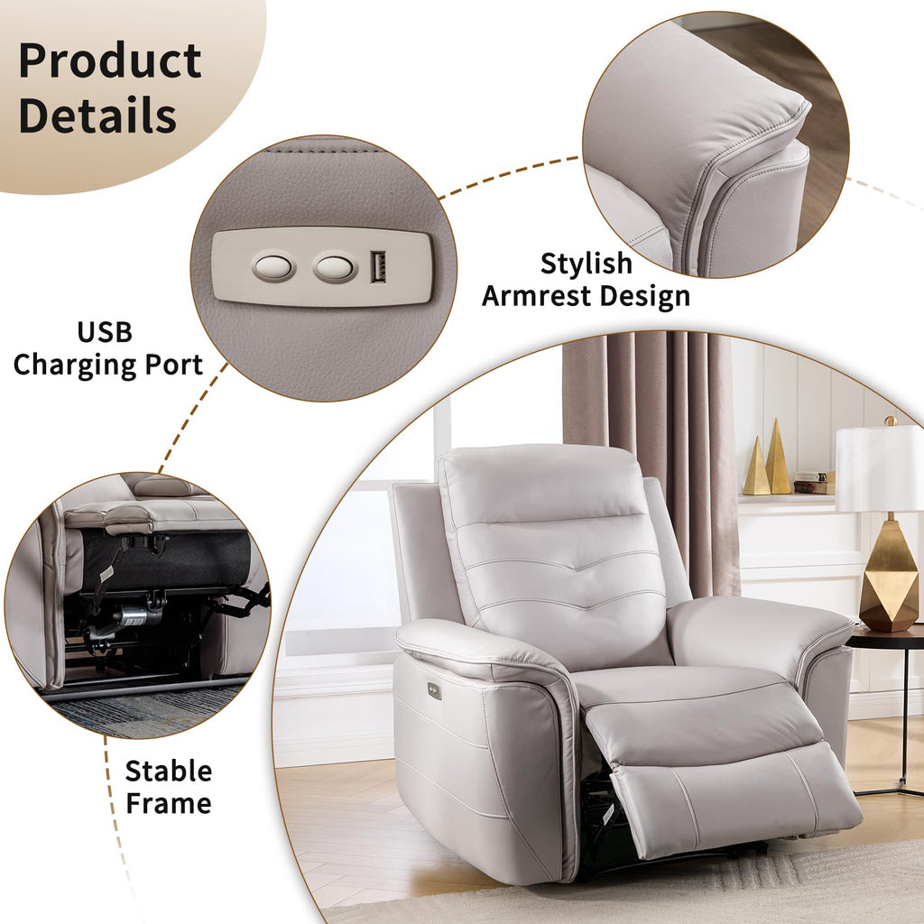 3-Piece Faux Leather Power Recliner Sofa Set with USB&Type-C Charging Ports, Include 2 Single Recliner Chairs and