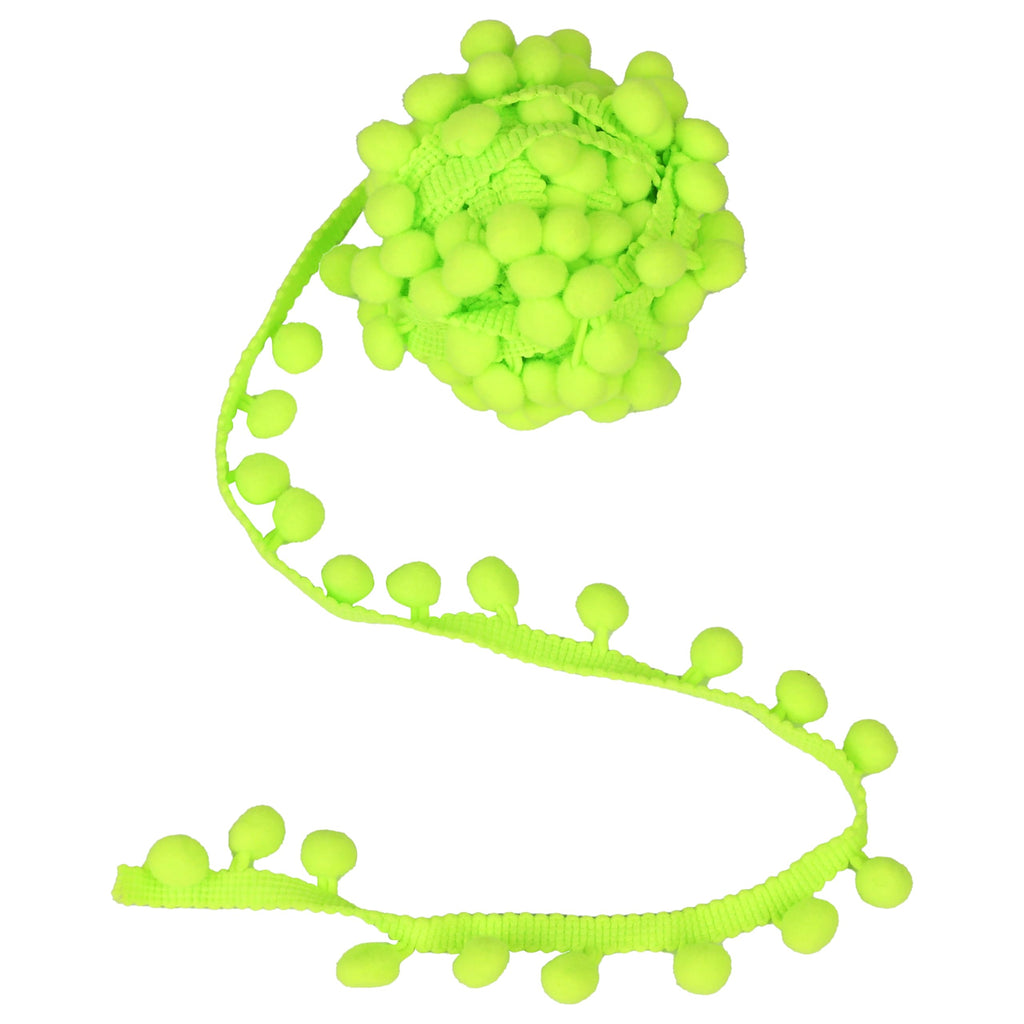 Pom Pom Trim, 1" Wide Ball Fringe (Neon Yellow) - 18 Yards