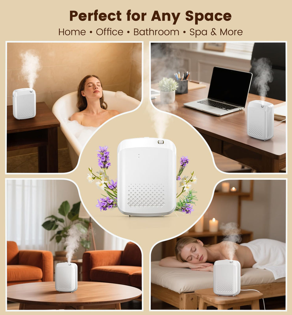 Waterless Essential Oil Diffuser with 2 x Oils, 3000 Sq.Ft Coverage for Large Home Hotel Office, 400ml Cold Air