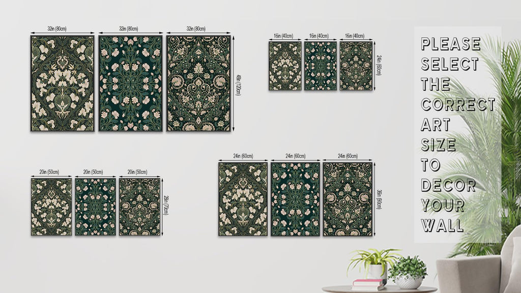 Large Framed Canvas Wall Art, William Morris Dark Green Floral, 20"x28"x3