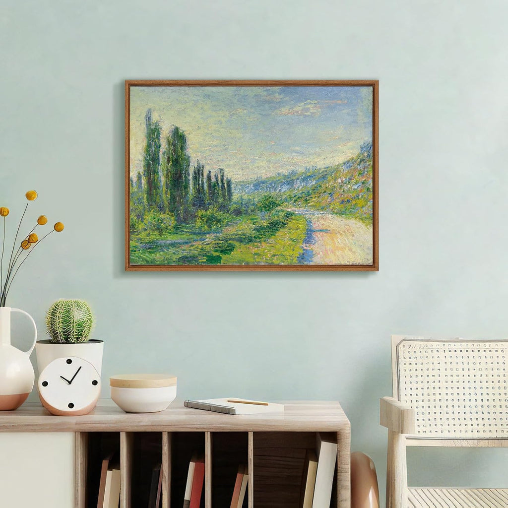 Claude Monet Framed Canvas Wall Art Prints, Classic La Route De Vétheuil oil Painting Reproduction Retro Country