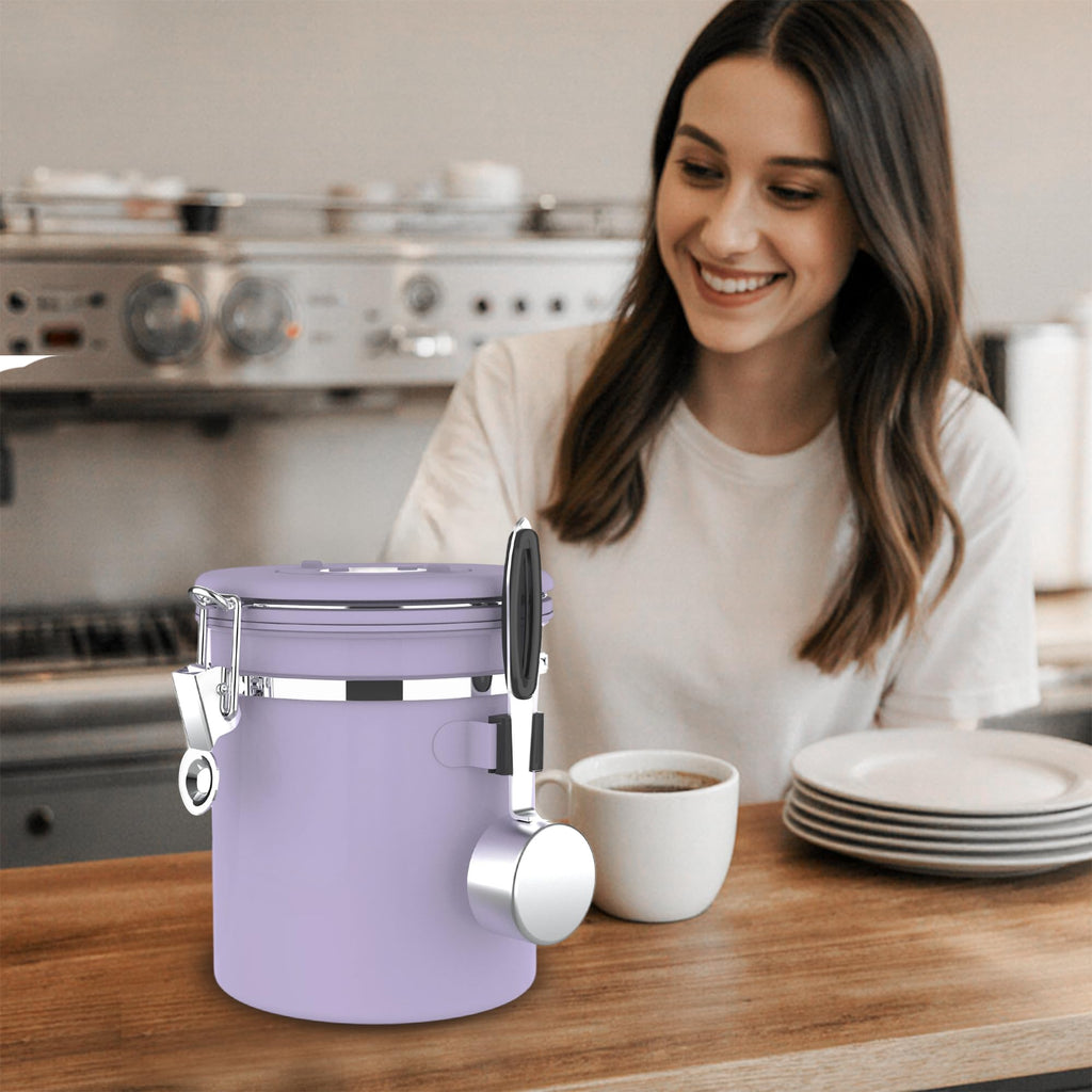 Coffee Canister Airtight, Stainless Steel Bean Storage Container with Date Tracker & Scoop, Grounds Sugar Flour Tea