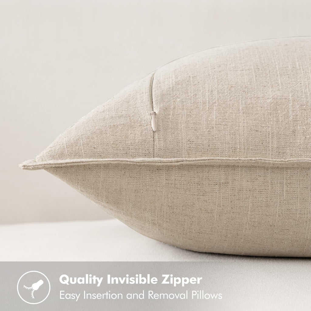 Decorative Linen Euro Sham Pillow Covers 24x24 Natural Beige Boho Farmhouse Neutral Couch Throw Pillows