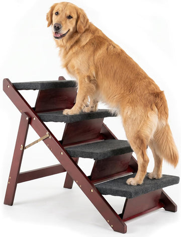 Wooden Pet Stairs - 4 Step Foldable Ramp for Senior Dogs & Cats