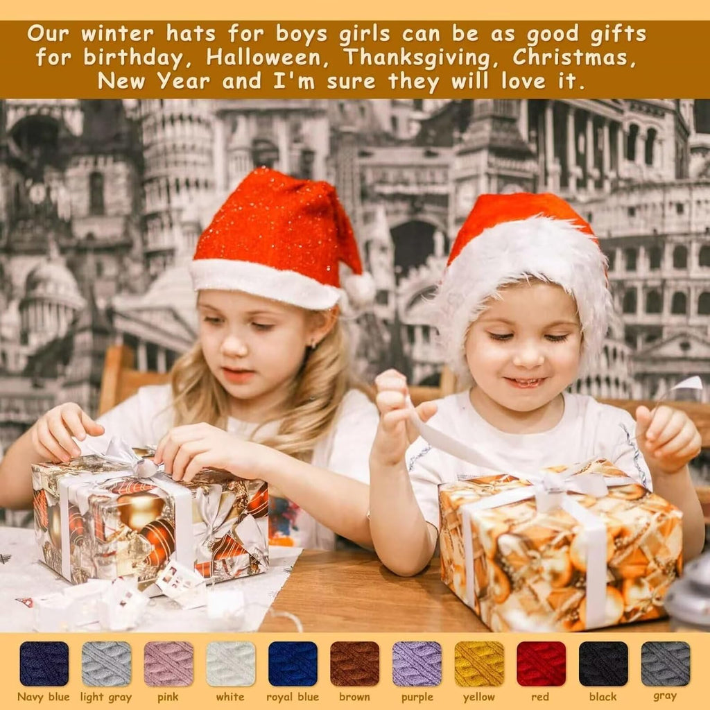 Winter Hat Scarf Set 2 Pack, Toddler Beanie Hats Girl Boy with Neck Warmer, Beanie for Kids Knit Warm for Cold Weather