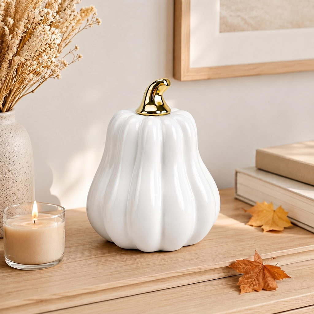 5 Inch Ceramic Pumpkin Decor, White