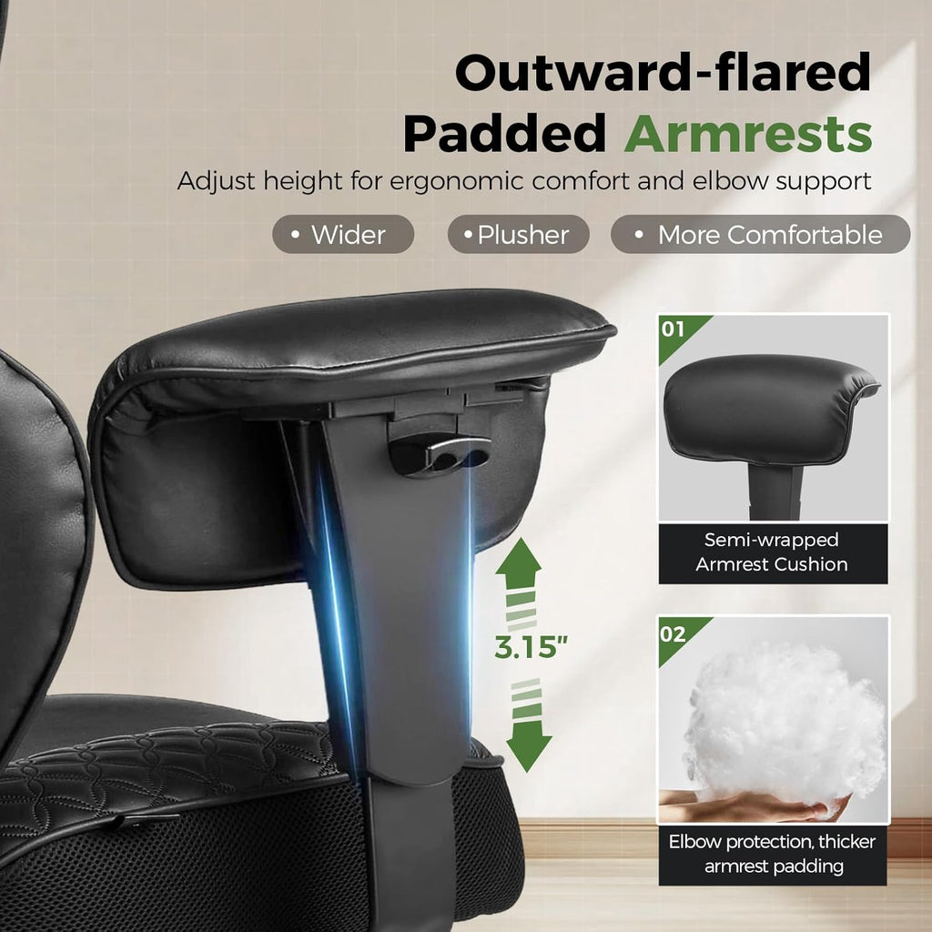 Big and Tall Office Chair Wide Ergonomic Gaming Chair with Deluxe Embossing Designed Leather with Foot