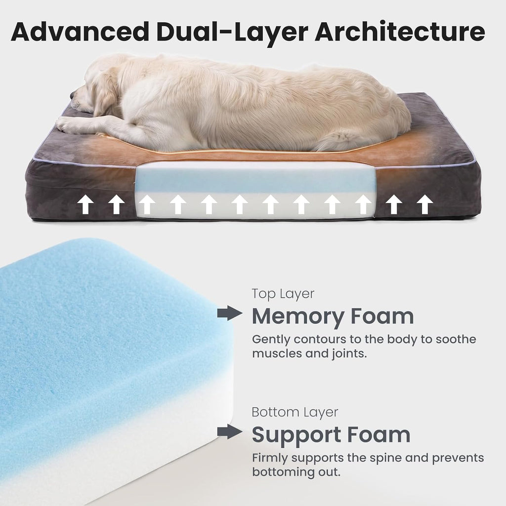 Orthopedic Memory Foam Pet(40"x 25"x 4", Slate Grey)/Dog Bed with Durable Waterproof Liner and Removable Washable Cover
