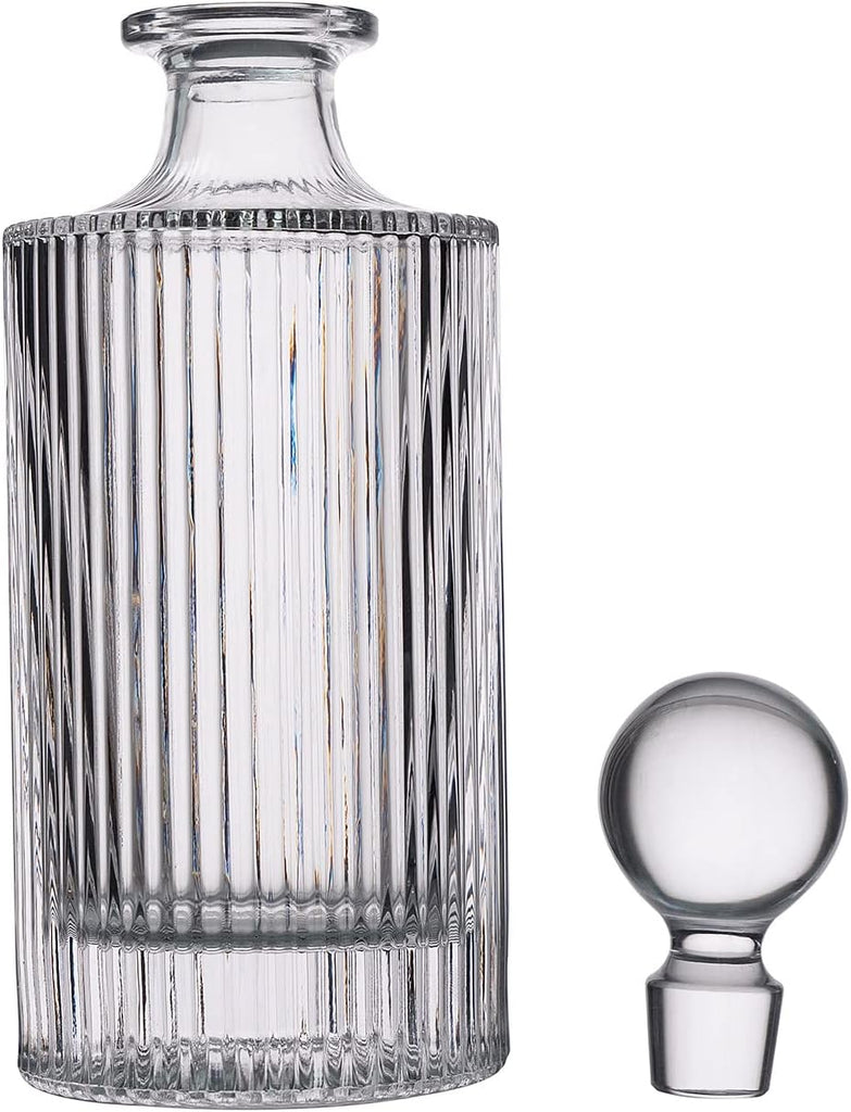 Whiskey Decanter and Glass Stopper 27 oz Round Ribbed Decanter for Whiskey, Bourbon, Brandy, Liquor, and Rum