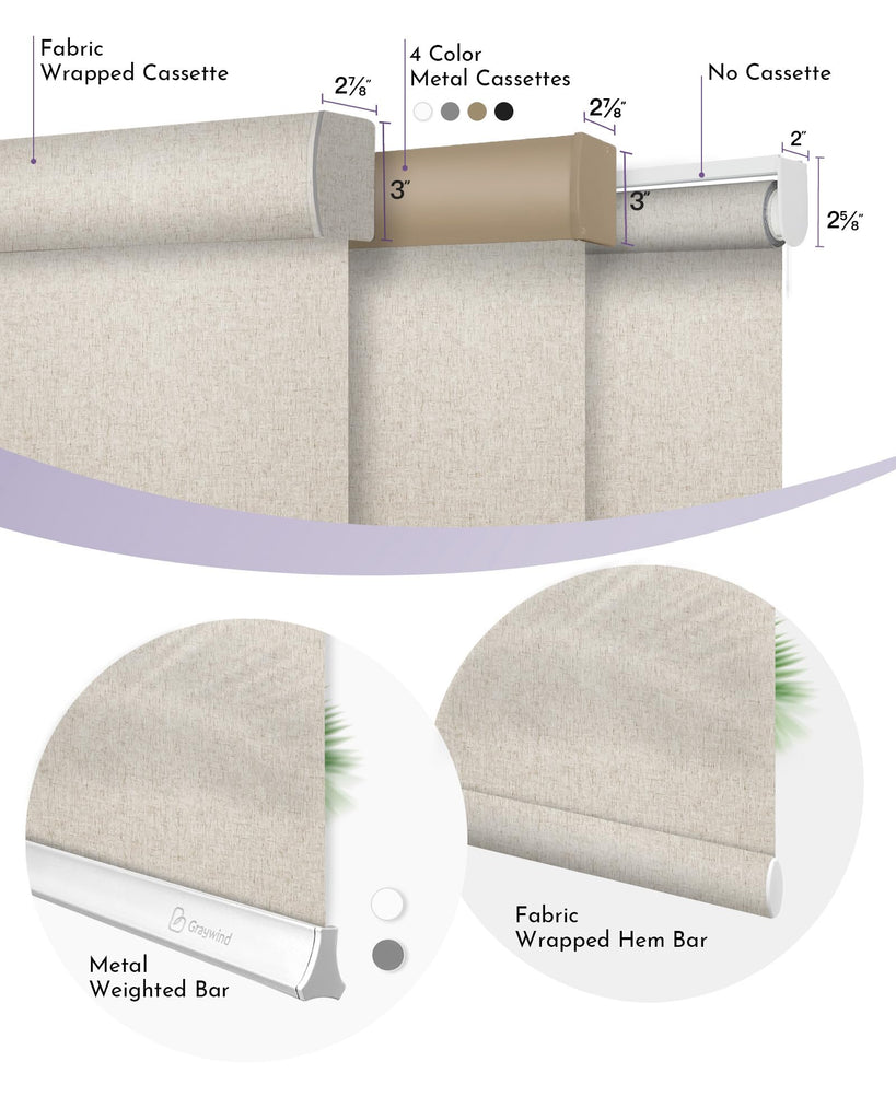 Motorized Light Filtering Roller Shades, Linen Beige
