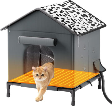 Heated Cat House for Outdoor Cats in Winter, Weatherproof Insulated Outside Cat House with Heating Pad, Warm Home