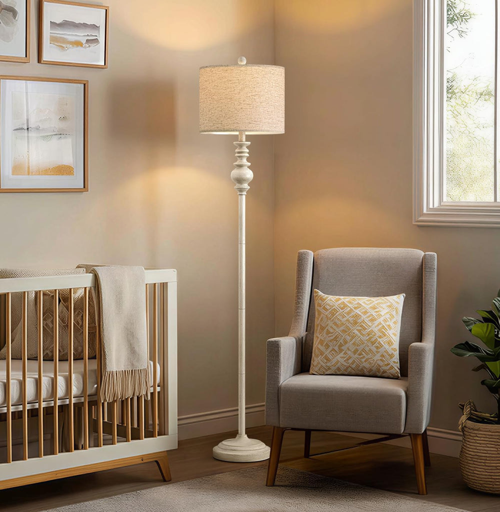 64.25" Farmhouse Floor Lamp, Tall Antique White Standing Lamp with Rotary Switch, Vintage Reading Lamp, Rustic Home