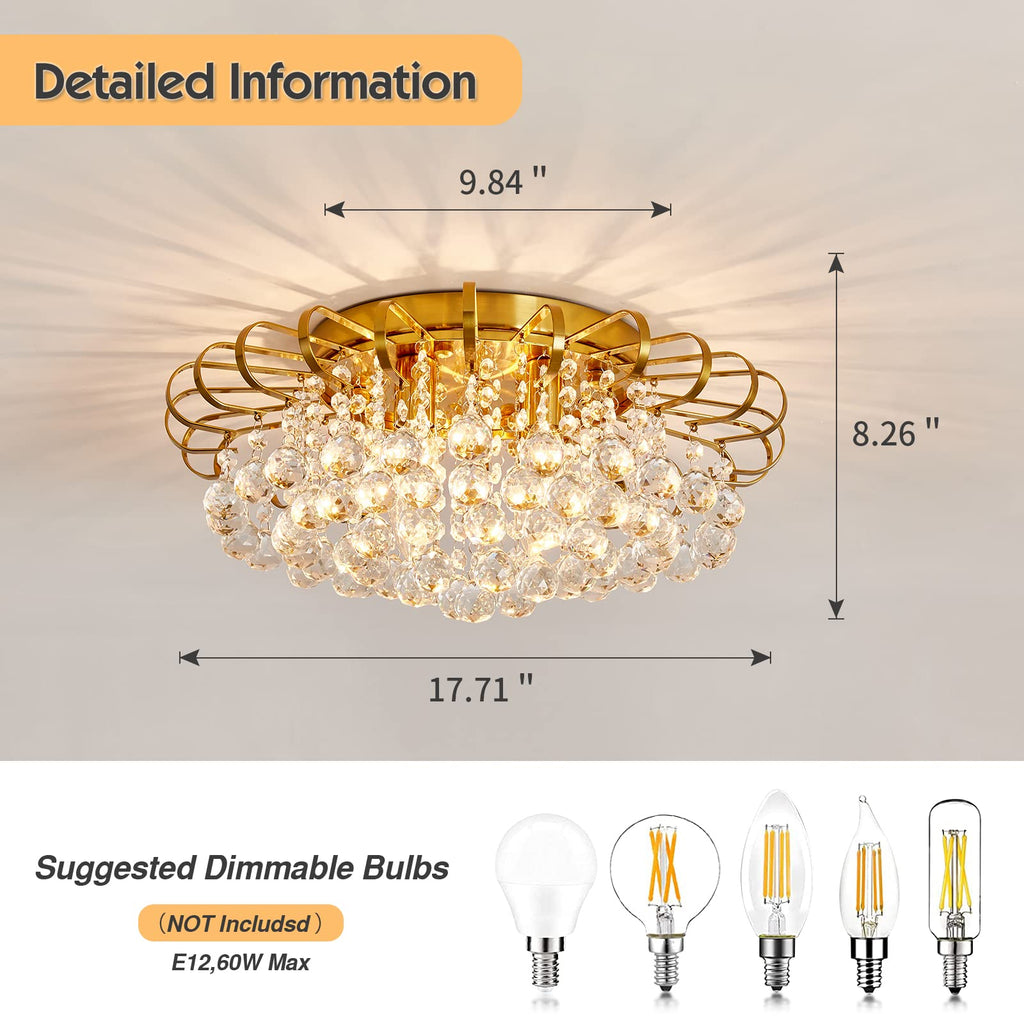 4-Lights Crystal Chandelier Modern Semi Flush Mount Ceiling Light Fixture Ceiling Lighting Hallway Dining Room