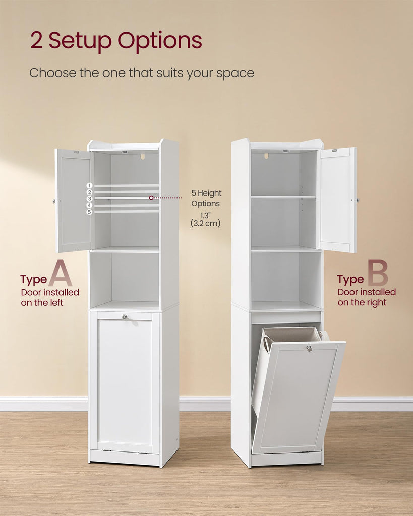 Tall Storage Cabinet, with Removable Laundry Basket, Cloud White
