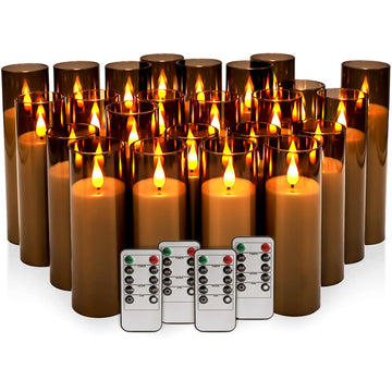 24 Pack LED Gray Flameless Candles with Remote, 3D Flickering Battery Operated Candles in Glass Holders, Safe for