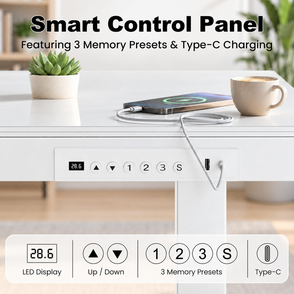 Glass Standing Desk, Height Adjustable Desk, 55 X 24 Inch, White