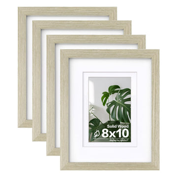 8x10 Picture Frames Set of 4, Made of Solid Wood Covered by Plexiglass 4x6 and 5x7 with Mat or 8x10 without Mat, for