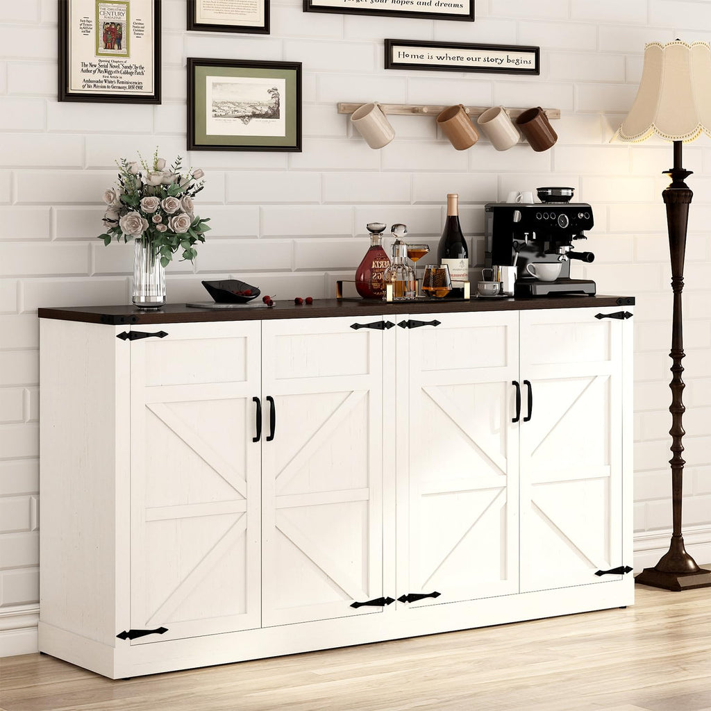 65 Inch Sideboard Buffet Cabinet with Storage, Farmhouse Kitchen Sideboard Cabinets with Adjustable Shelves, Wooden