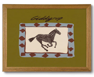 Framed Western Cowboy Wall Art Horse Giddyup Canvas Print Decor