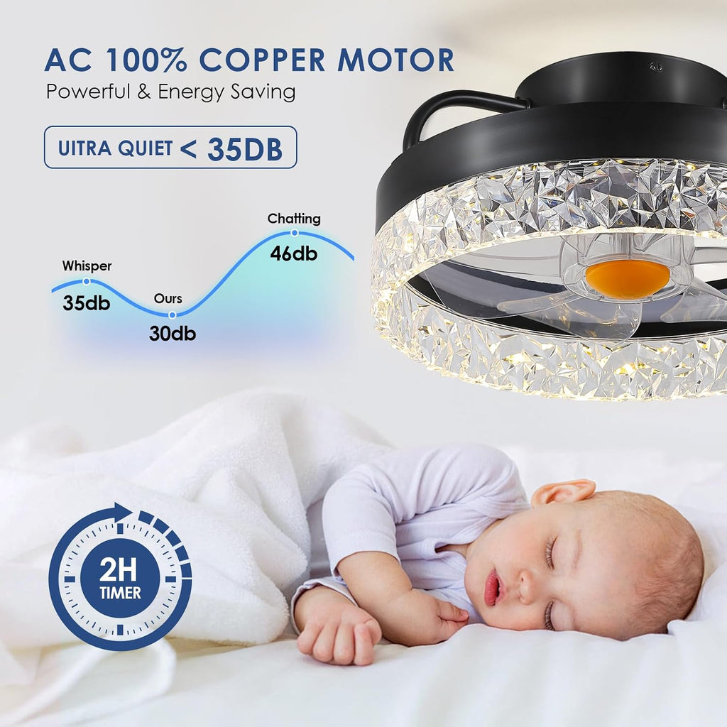 13in Flush Mount Ceiling Fan with RGB Light - Small Bladeless Ceiling Fan Light with Reversible Mute Motor, LED Dimmable, Low Profile Enclosed Ceiling Fans for Modern Indoor A101-B0DBZMWL2S