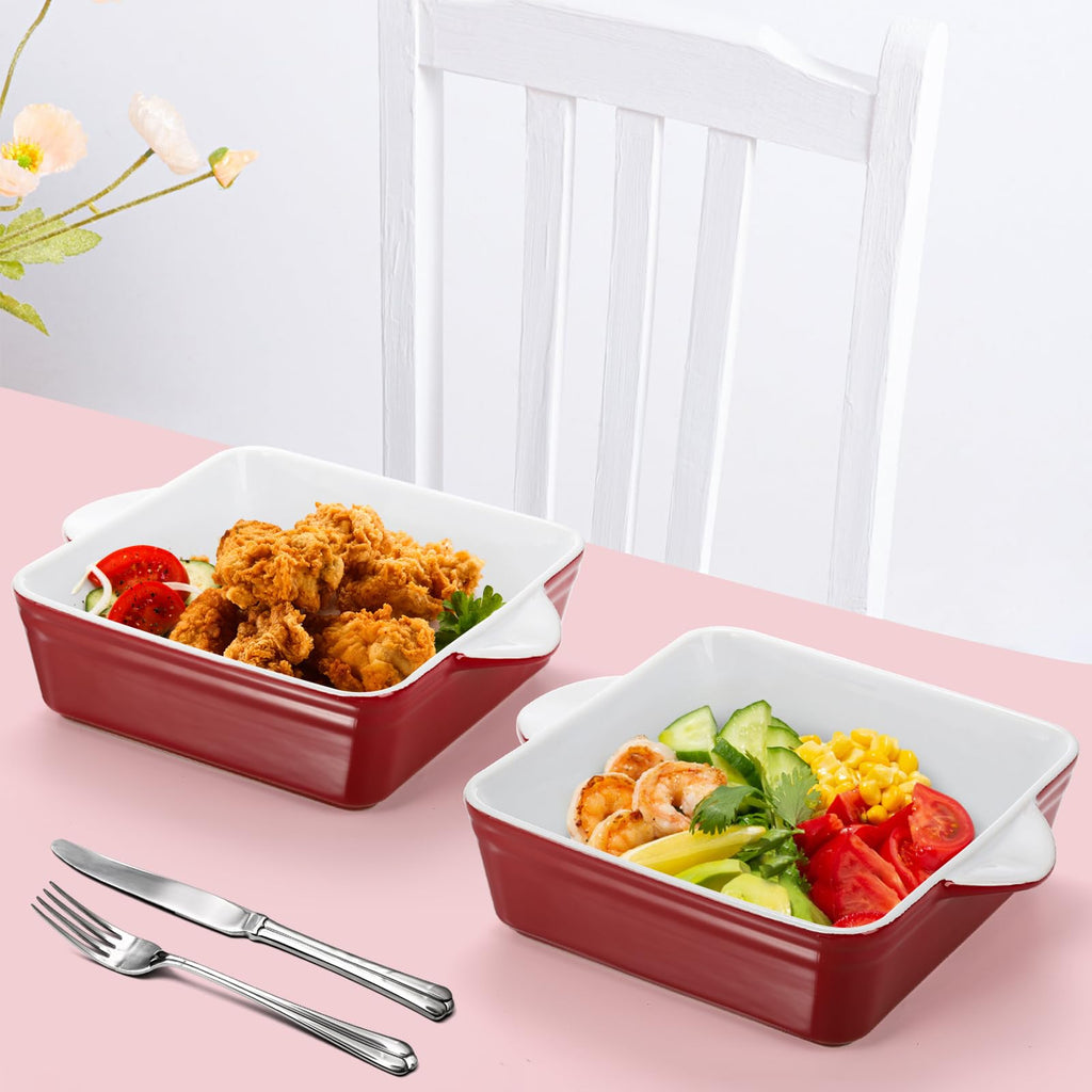 2 Pack Porcelain Baking Dish, Square 8.7 Inch Brownie Dish Lasagna Pan Roasted Meat Bakeware Set, 75 OZ Casserole