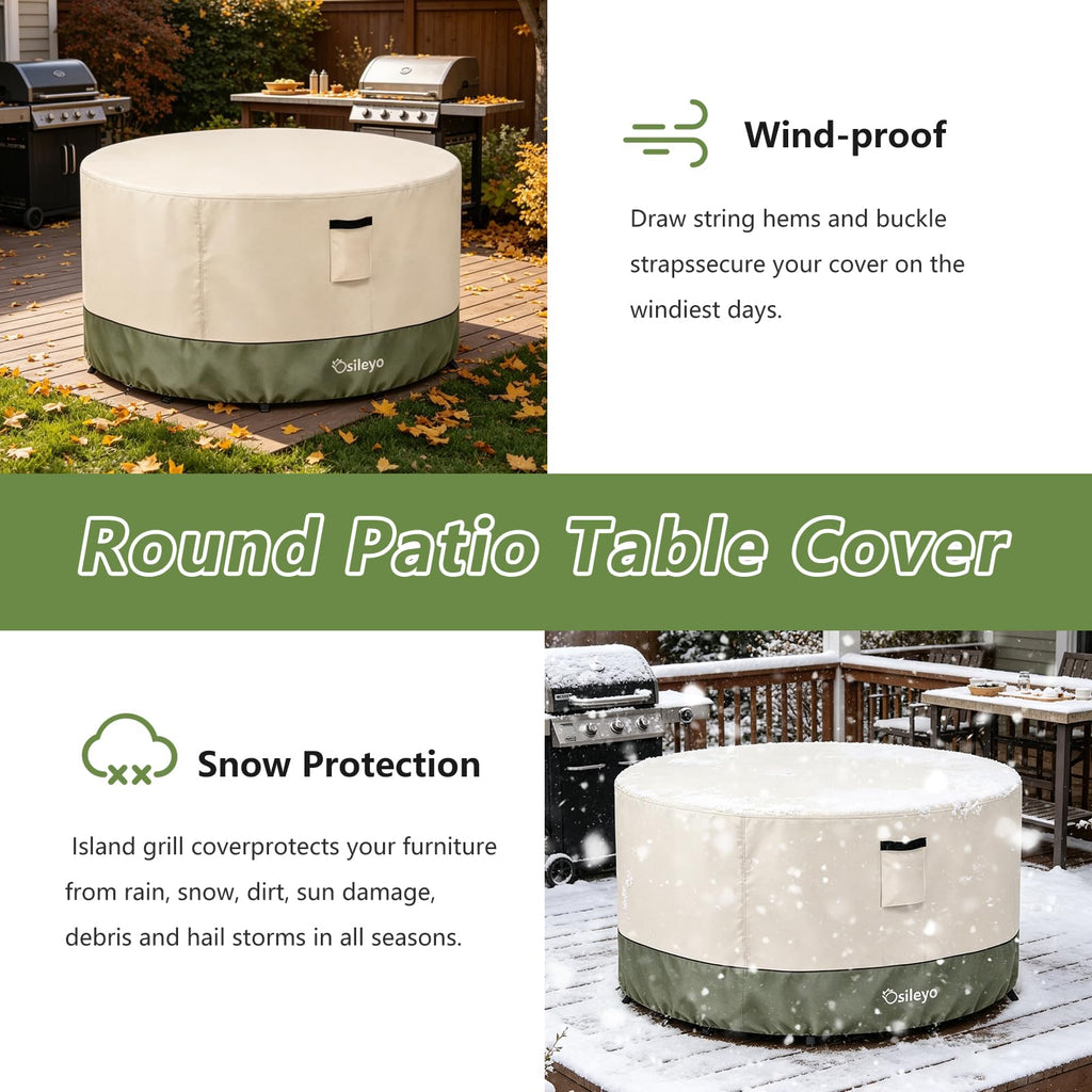 Round Outdoor Table Cover 600D Waterproof Heavy Duty Patio Furniture Covers, Round Patio Table Chair Set Covers - 72"