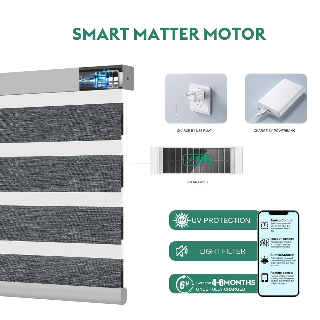 Motorized Zebra Blinds with Remote, Custom Size Smart Blinds
