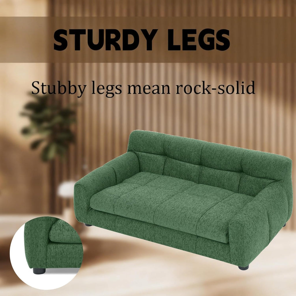Dog Couch Bed with Backrest and Armrest, Durable Pet Sofa with Upholstered Foam Cushion, Elevated Dog Couch Bed