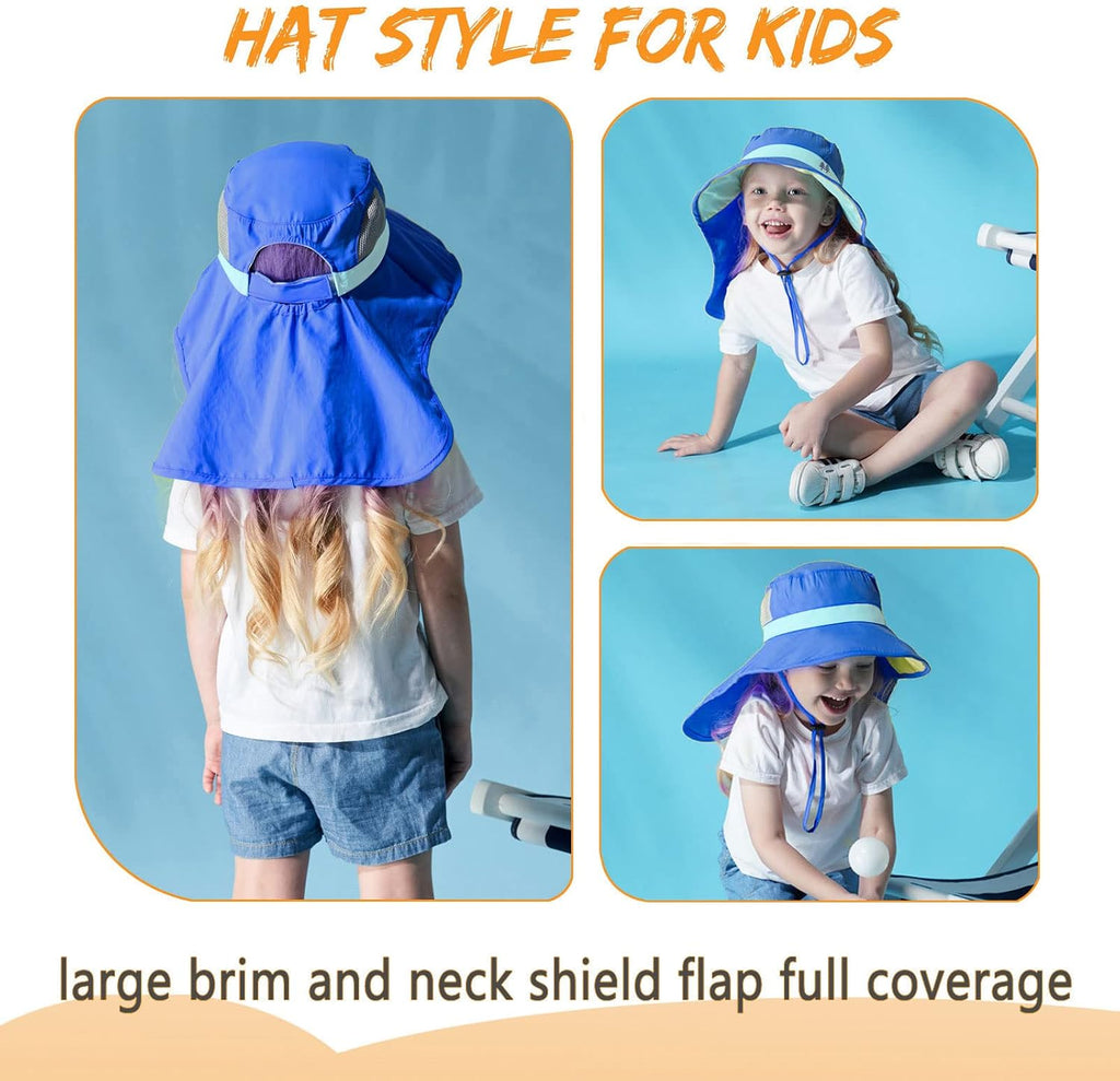Kids Sun Hats UPF 50+ Sun Protection Hat for Kids with Neck Flap Adjustable Large Brim Beach Fishing Hat -12