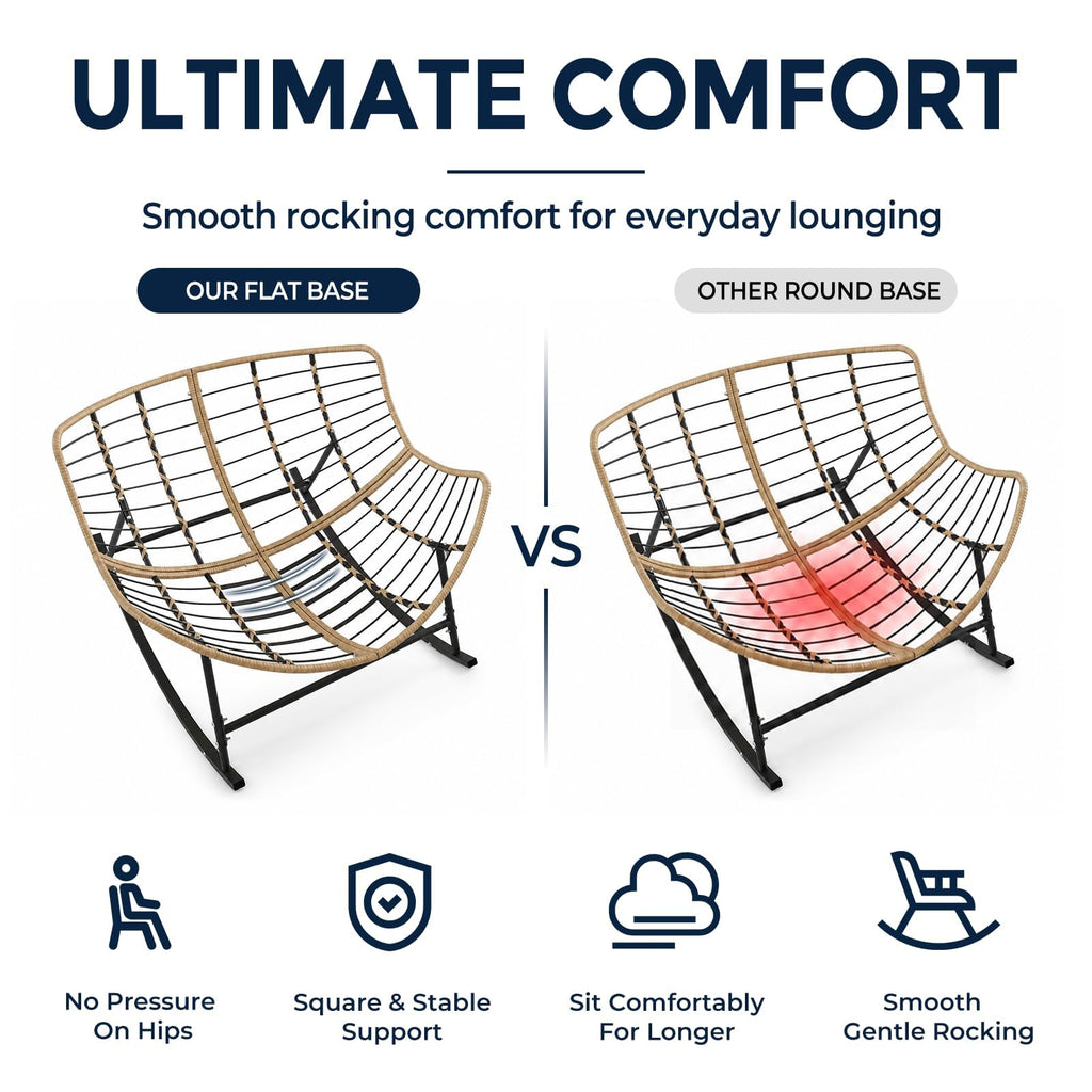 Outdoor Papasan Rocking Chair with Thick Cushion, Cream