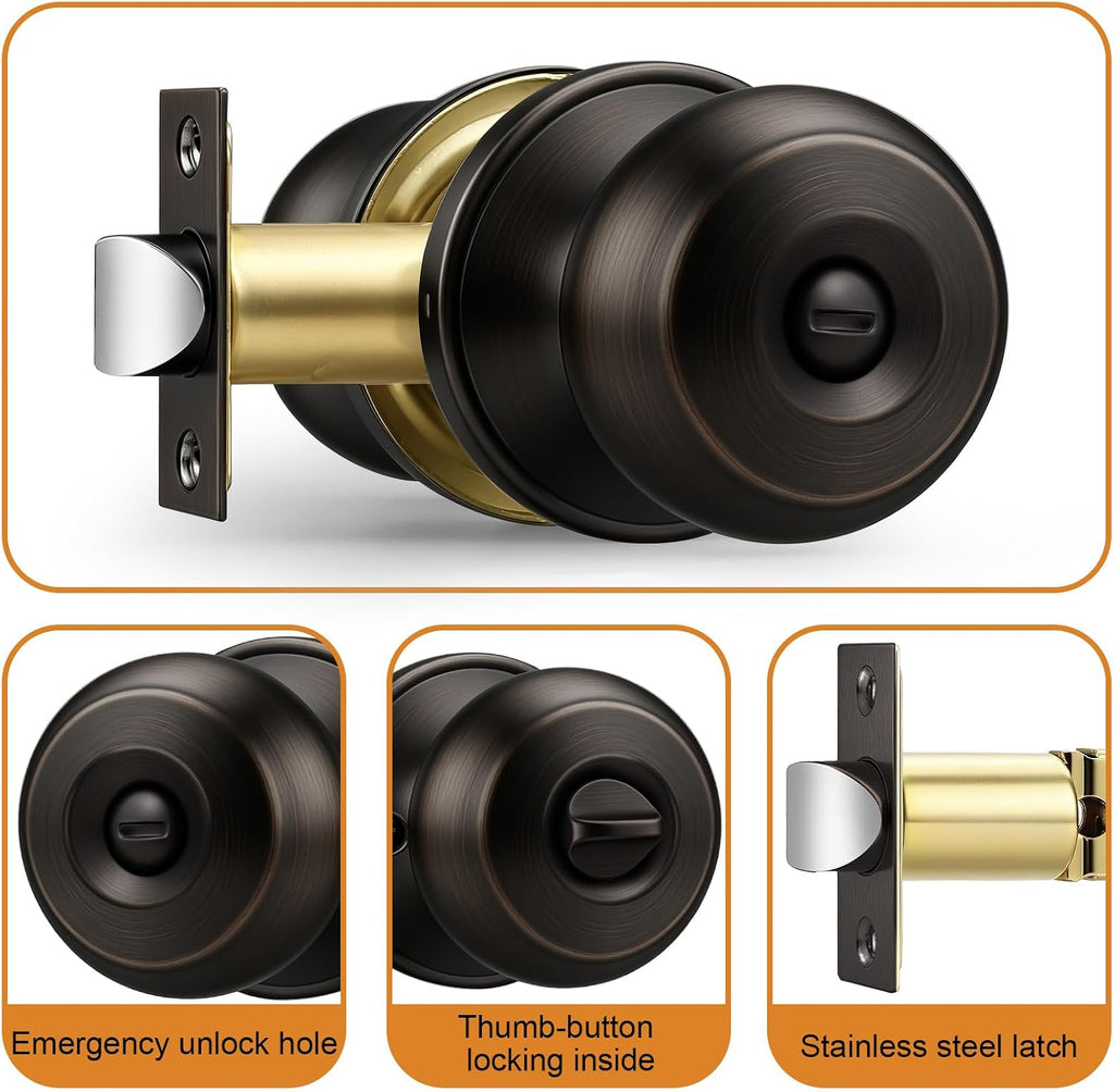 Oil Rubbed Bronze Door Knobs, Privacy Door Knob Bedroom, Interior Door Knobs with Thumb Turning Locking Button, 1 Pack