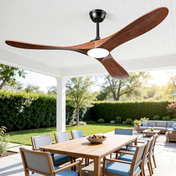 60 Inch Ceiling Fans with Lights and Remote, Solid Walnut Wood 3 Blade Modern Ceiling Fan, Quiet DC Motor, 6 Speeds, Timer, Dimmable LED, Indoor & Covered Outdoor Living Room, Bedroom, Patio (Walnut)
