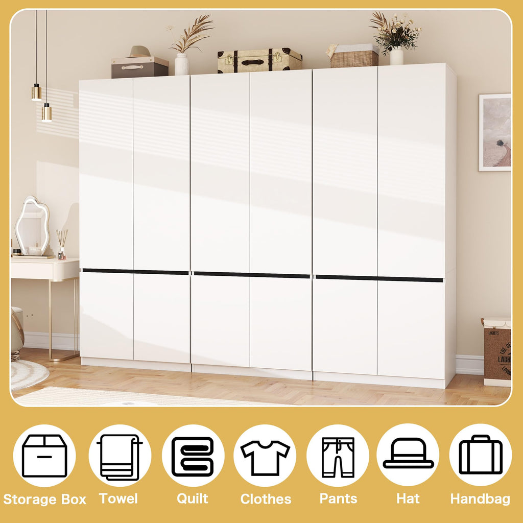 White Armoire Wardrobe Closet with 6 Doors: 75" H x 95" W