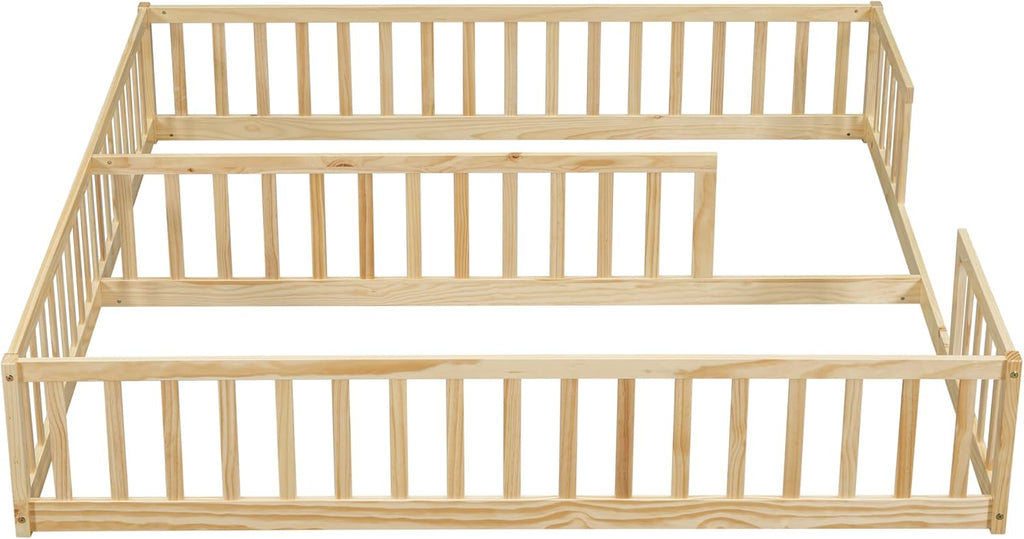 Double Floor Bed with Fence for Kid, Natural