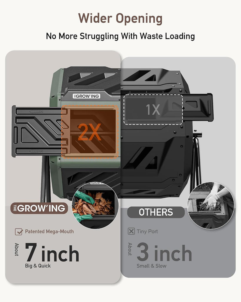 THE Growing 43 Gal Outdoor Compost Bin Tumbler for Backyard Garden, Green | Twin 21.5gal chambers match garden lawns.