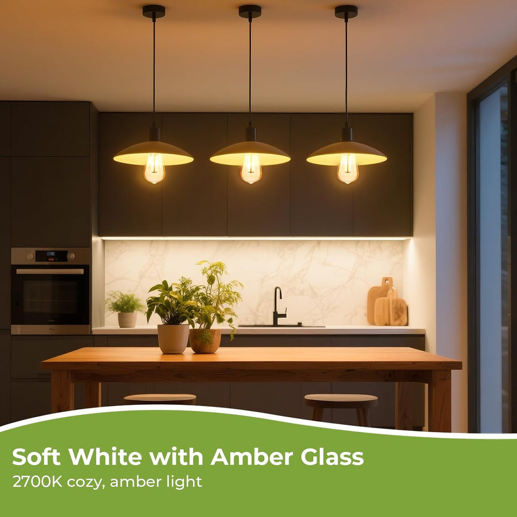 LED Edison Bulbs 40 watt Equivalent, E26 Light Bulb Dimmable, Soft White 2700K, Amber Glass ST58 Vintage LED Bulbs