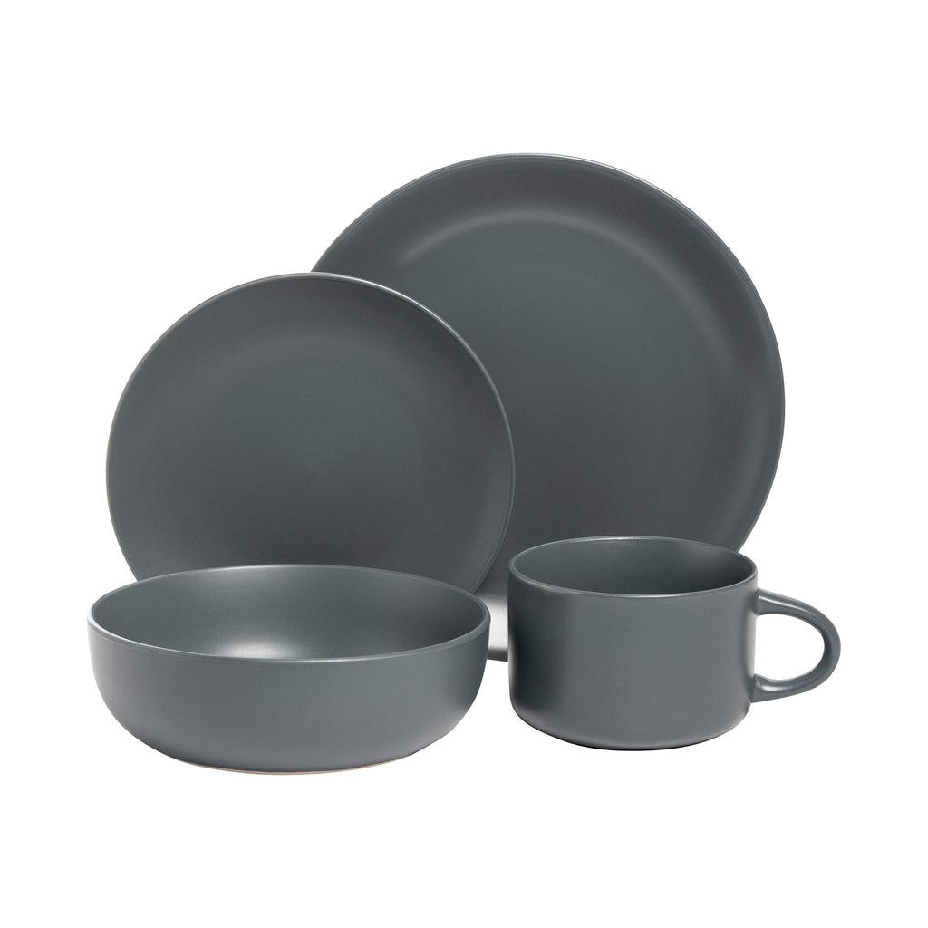 Wazee Matte Coupe Dinnerware Set, 16 pc, Charcoal Gray