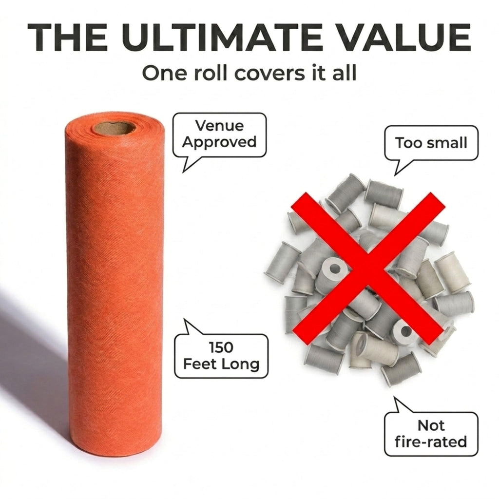 Orange Flame Retardant Gossamer Fabric Roll, 59 Inches x 50 Yards, Sheer Fabric for Wedding Decorations, Baby Shower