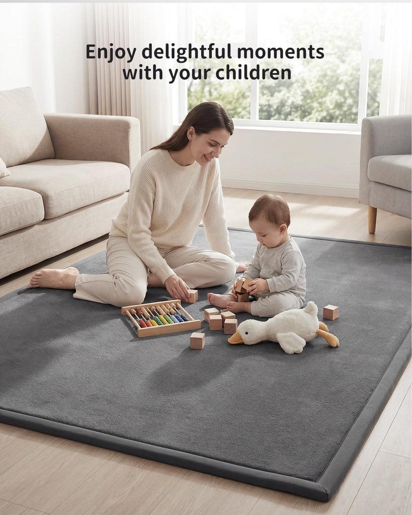 Ultra Soft 1.3" Thick Baby Play Mat for Floor, 59x71 Playpen Mat Elasti-Foam Padded Crawling Mat for Babies