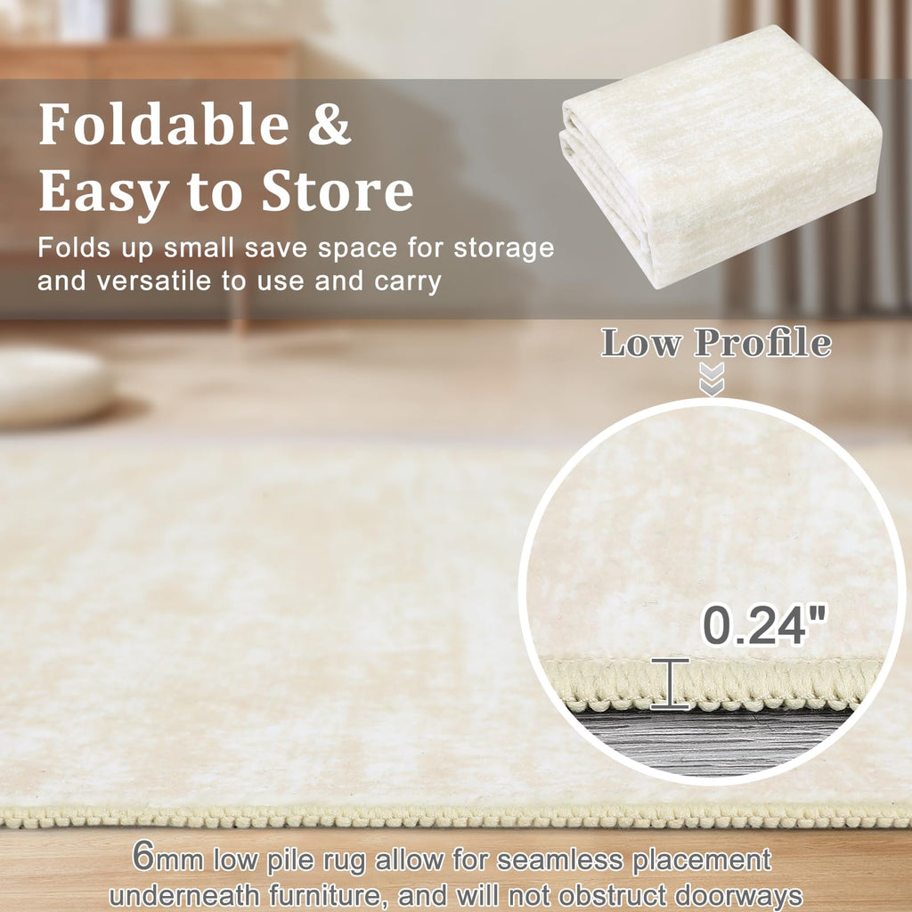Modern Solid Rugs Washable Rug Large Cream