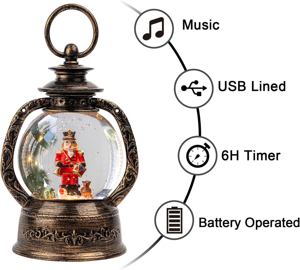 Musical Snow Globe Lantern Lighted Nutcracker Christmas Snow Water Lantern Swirling Glittering Home Decoration