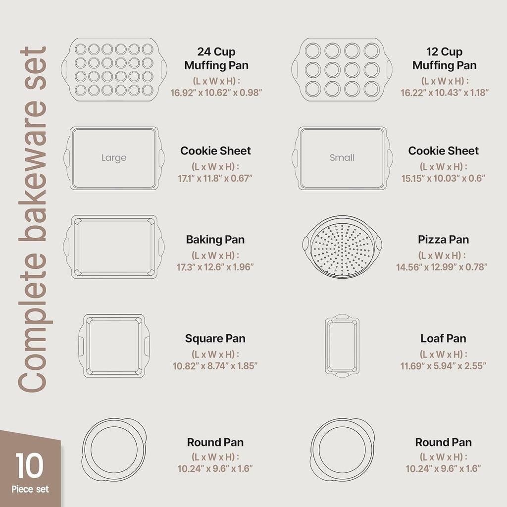 Kitchen Oven Baking Pans - Nonstick Gray Coating, Carbon Steel Bakeware Set with White Silicone Handles, Commercial