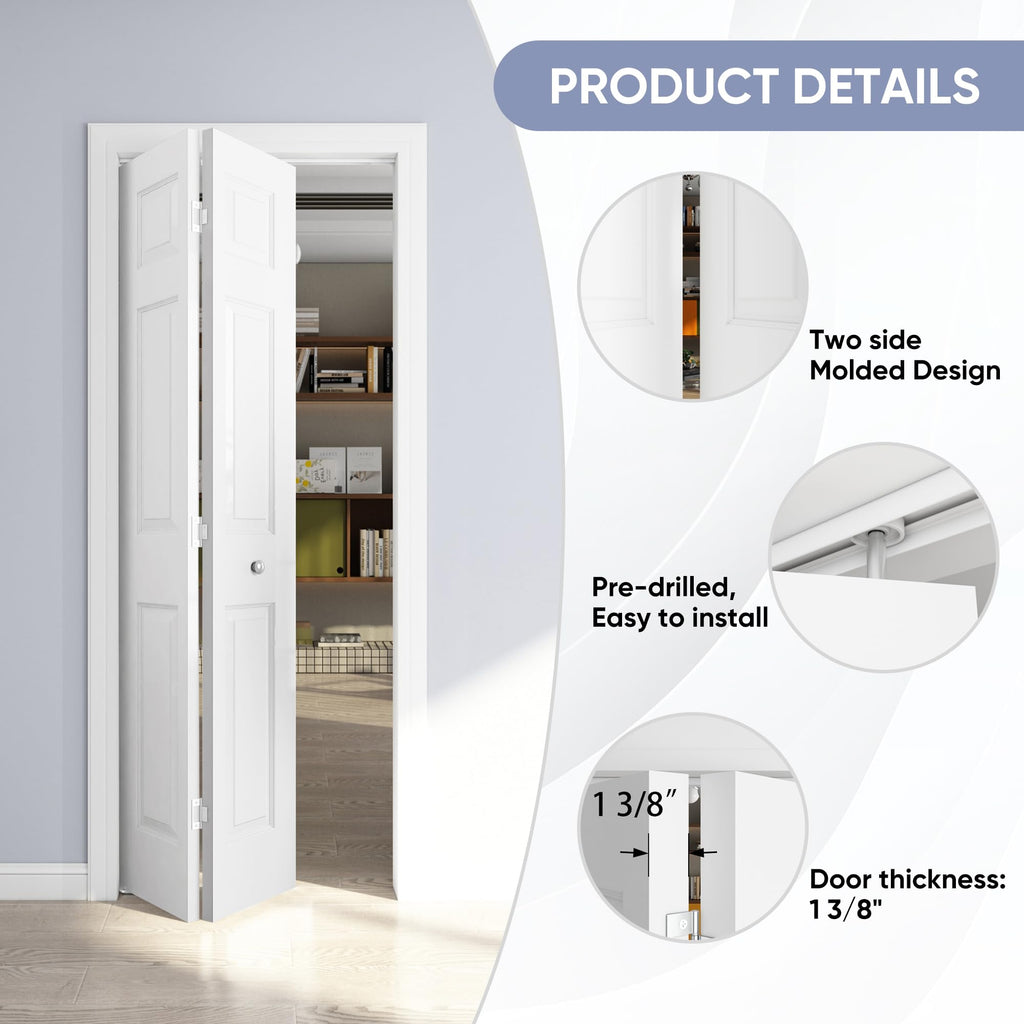 30 x 80 in. 6-Panel Bifold Door, Primed Hollow Core Closet Door