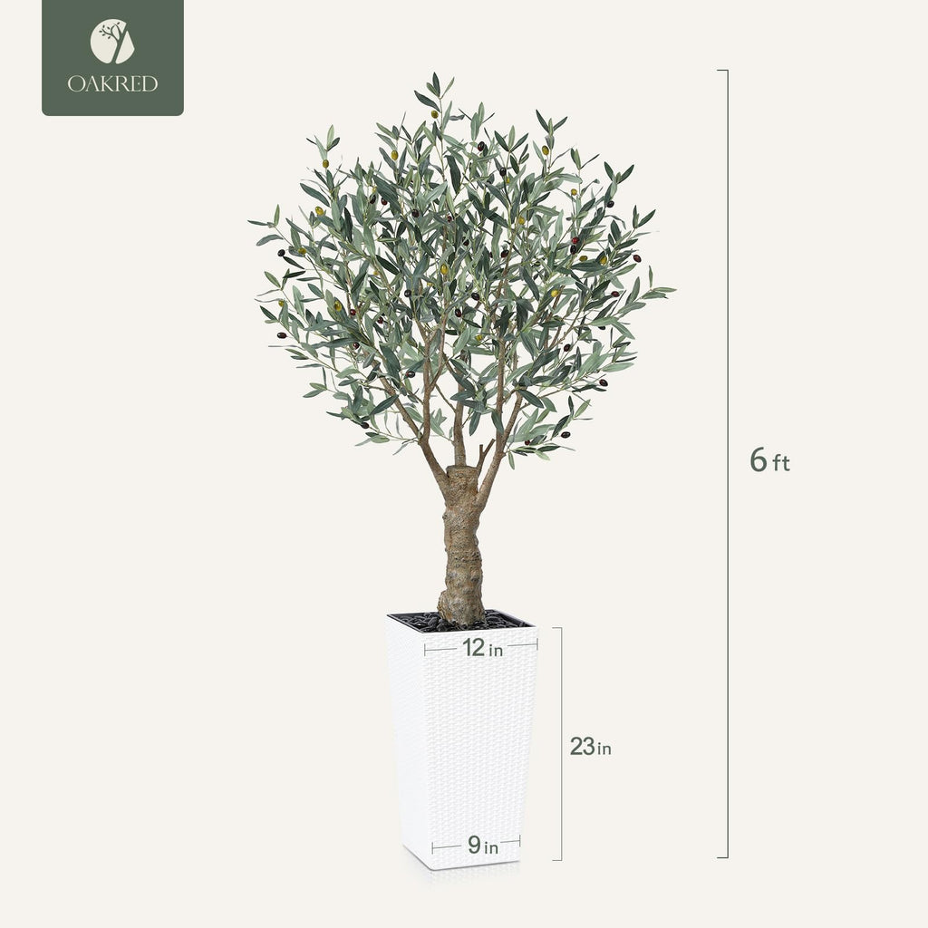 Artificial Olive Tree, 6FT UV Resistant Fake Plants with White Taper Planter, Lifelike Tall Artificial Floor Plants