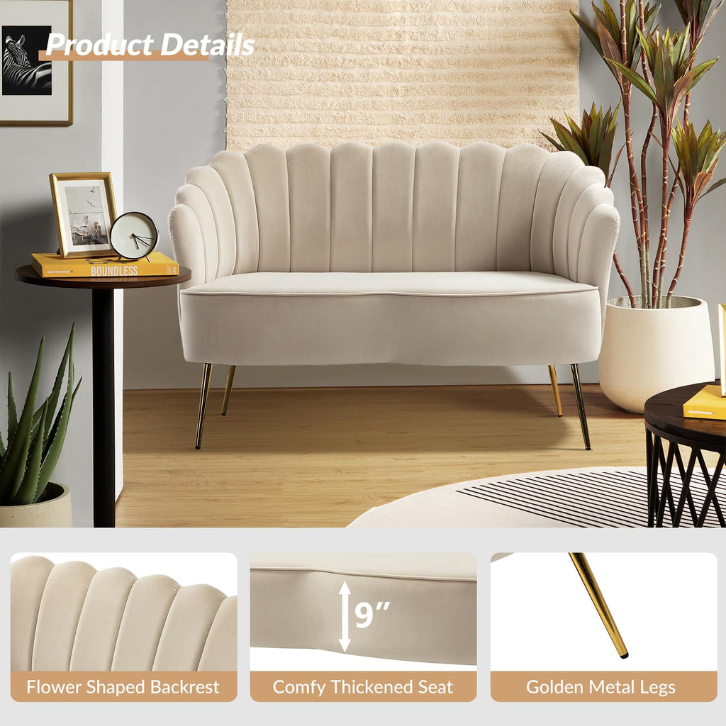 Modern Loveseat Sofa with Flower Shaped Backrest, Tan