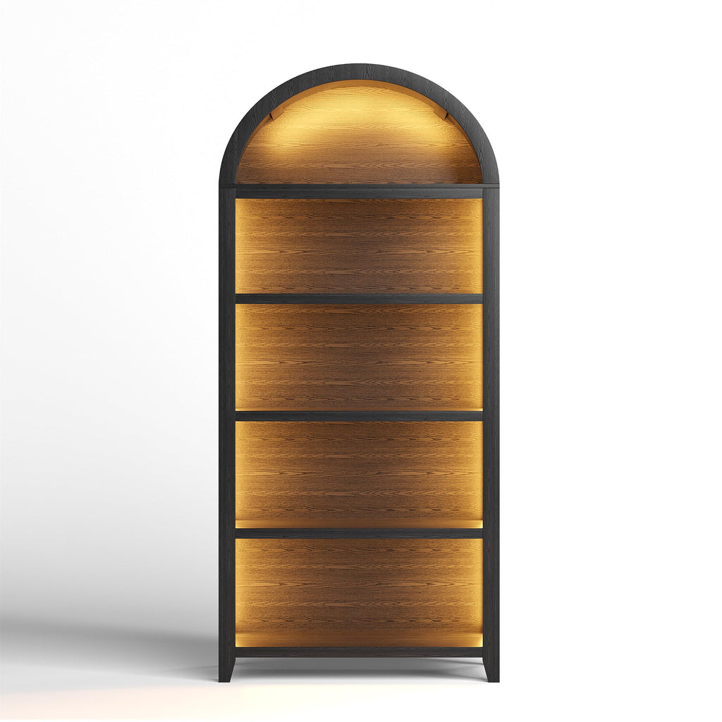 5-Tier Arched Bookcase with 3-Color Lights & Motion Sensor, Black