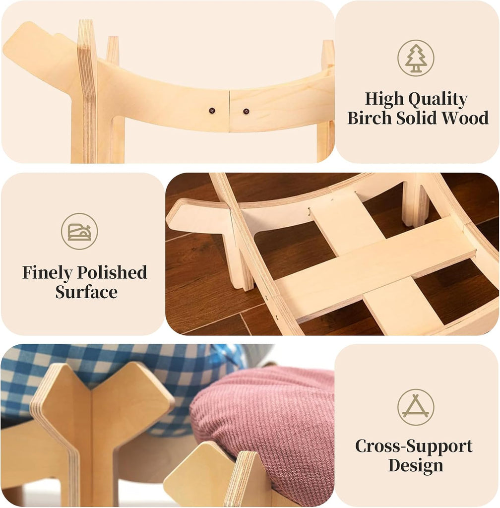 Elevated Cat Bed Wooden, Cat Couch Fluffy, Cat Sofa Flower for Indoor Cats, Raised Cat Bed with Washable Fluffy