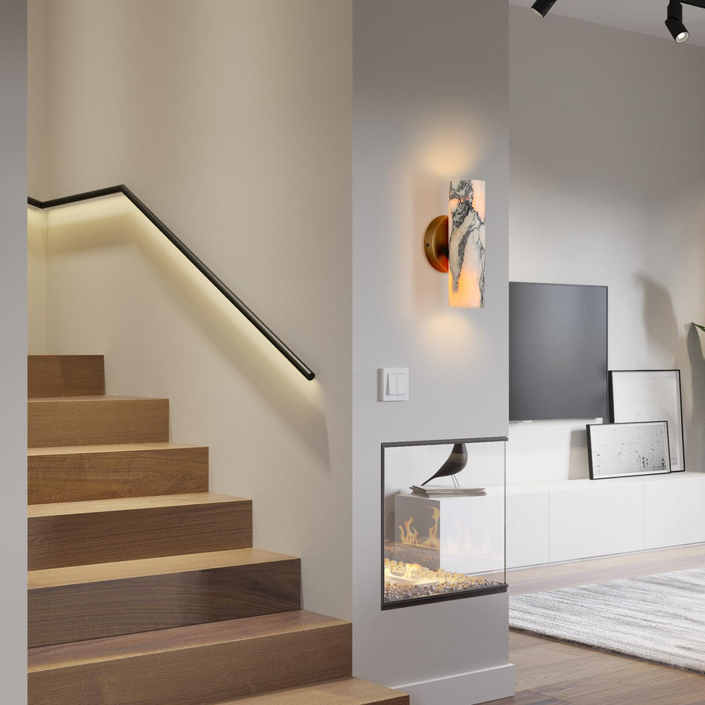 9.45 Inch Alabaster Wall Sconces, Nordic Style Natural Stone Wall Lamp, Marble Lampshade Up and Down Lighting